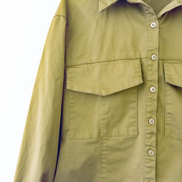 Zara Double Pocket Long Sleeve Button Up (Thick Material), Olive Green, Size M - Picture 3 of 7
